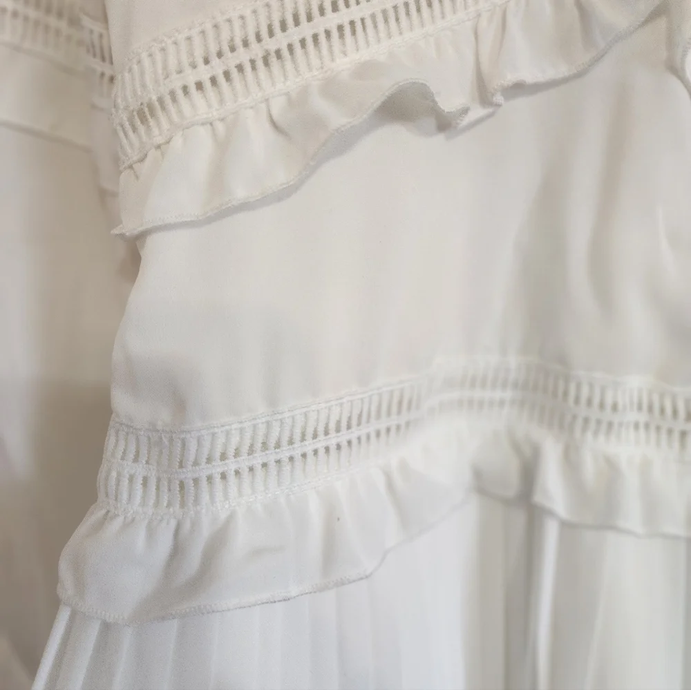 Romantic white dress NEW ruffled cutout details and pleated skirt. Shabby CHIC S - Picture 9 of 13
